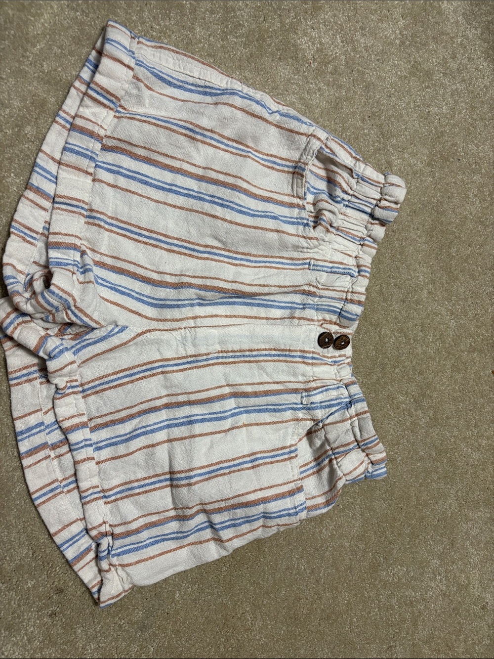 Rewind Cream Striped High-Waist Women's Shorts with Blue & Brown Stripes